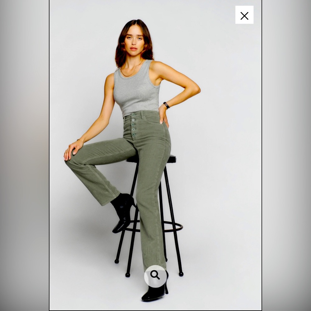 Reformation Cynthia Button Fly High Rise Straight Corduroy Pants